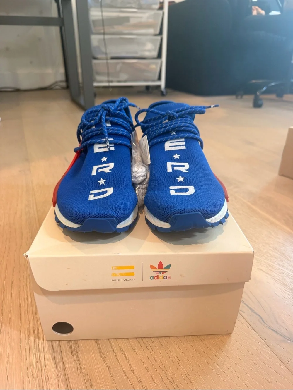 adidas Blue and Red Pharrell Williams NMD Sneakers